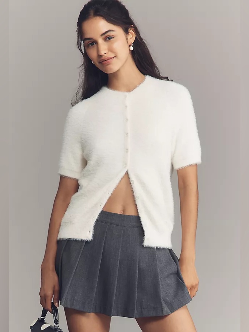 By Anthropologie || Short-Sleeve Eyelash Cardigan‎ Sweater Ivory Cream Small